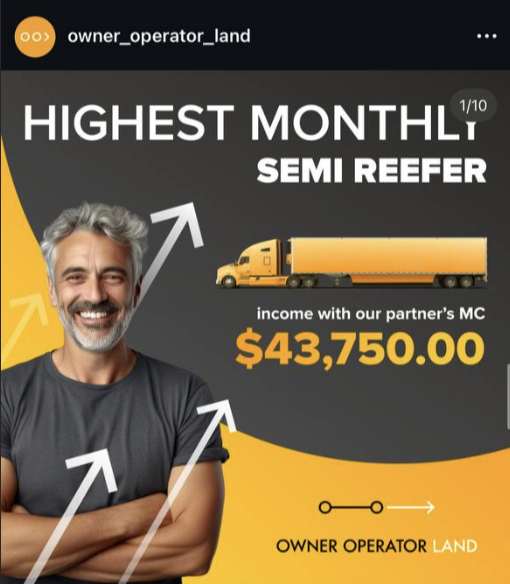 Owner Operator Land landing page after